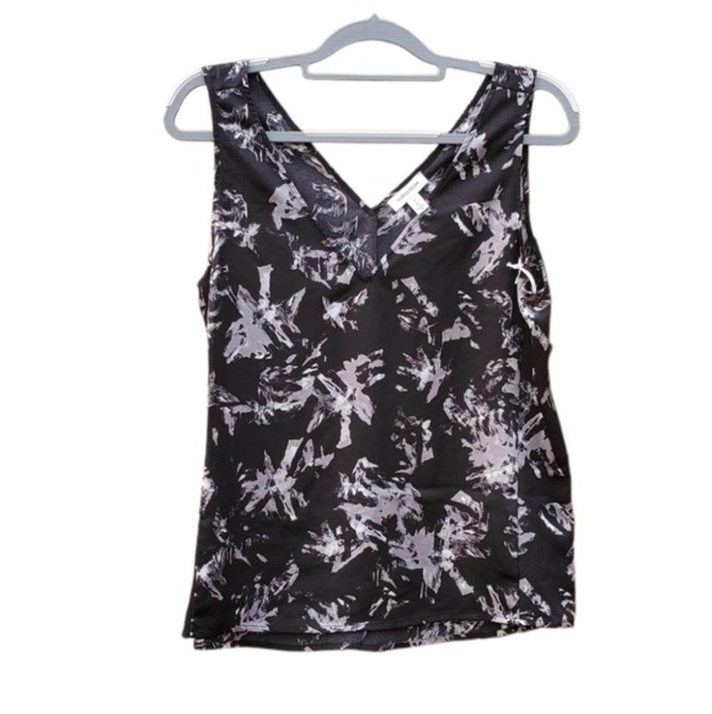 Nordstrom Silky Abstract Black Gray Sleeveless Blouse Medium‎ NWT